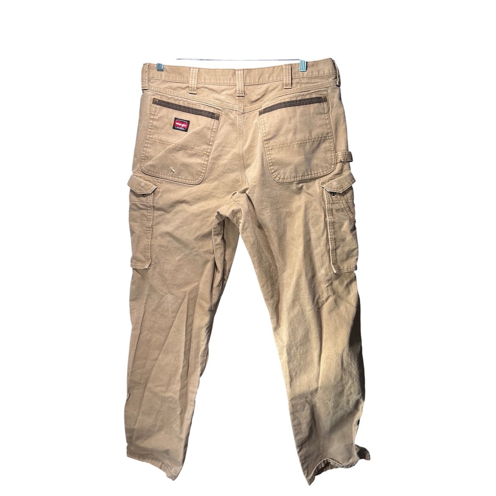 Wrangler Workwear Mens Tan Ripstop Cargo Pants Straight Leg Utility 36x31 - Picture 2 of 9